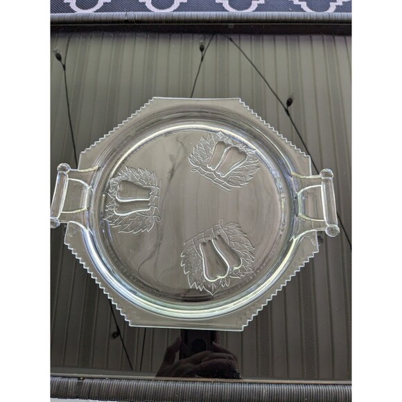 Vtg Jeanette Baltimore Pear Glass Serving Cake Platter Dish Tray Handles Cottage - Picture 3 of 10